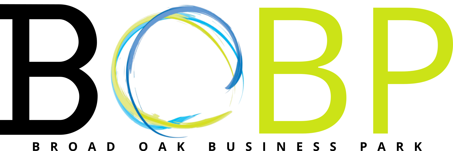 Logo header with the acronym BOBP for Broad Oak Business Park with a logo taking the place of the O