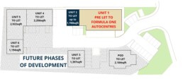Site plan outlining the units on the business park and including parking spaces and landscaped areas