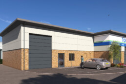 Artist created Computer Generated Image of the new business unit showing the new Formula One Autocentres unit